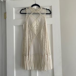 Free People Ivory Cream Lace High Neck Mini Dress